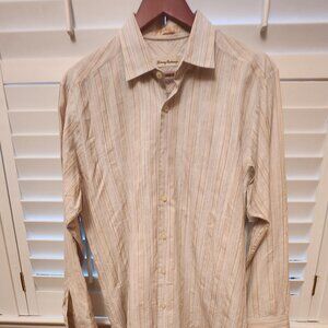 TOMMY BAHAMA  LONG SLEEVE BUTTON DOWN LIGHT GREEN & TAN   88%COTTON 12% SILK